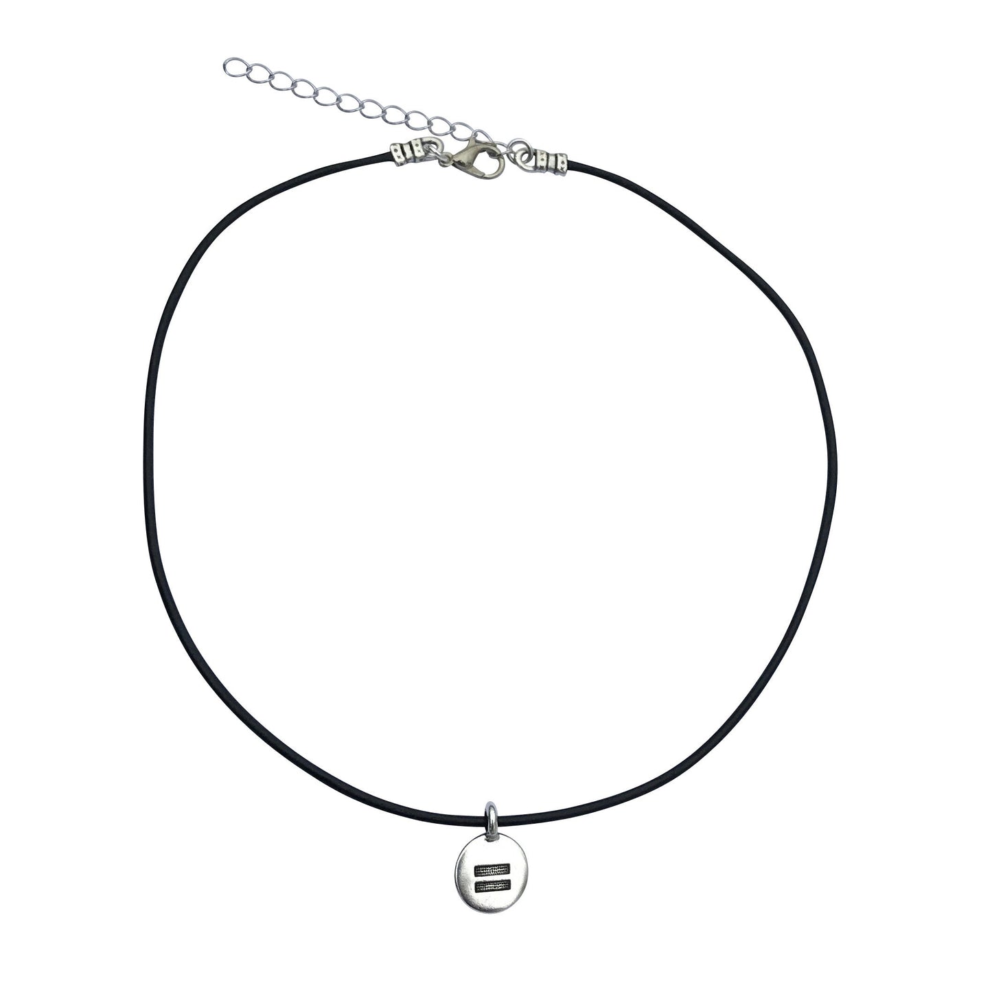 Dragonweave Equality Circle Charm Necklace and Earring Set, Silver Plated Black Leather Choker and Leverback Earrings