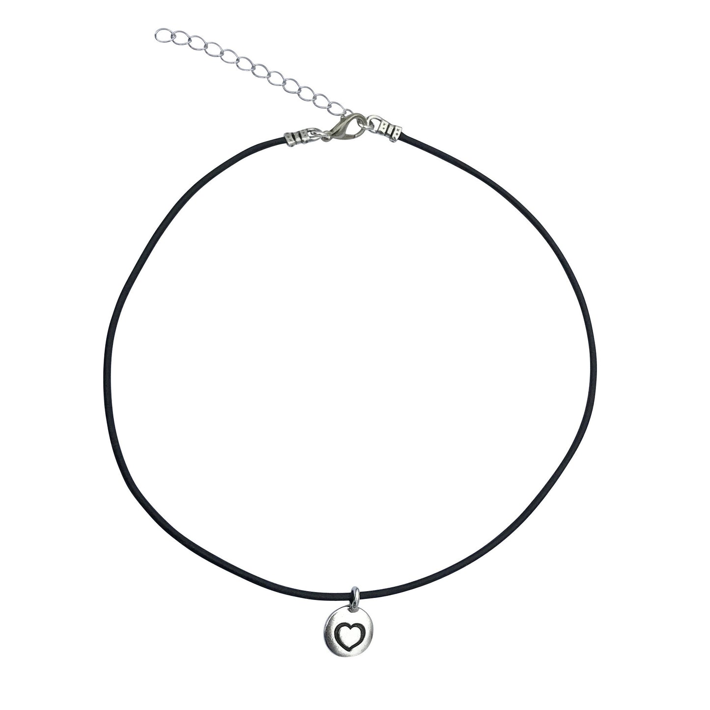 Dragonweave Heart Circle Charm Necklace and Earring Set, Silver Plated Black Leather Choker and Leverback Earrings