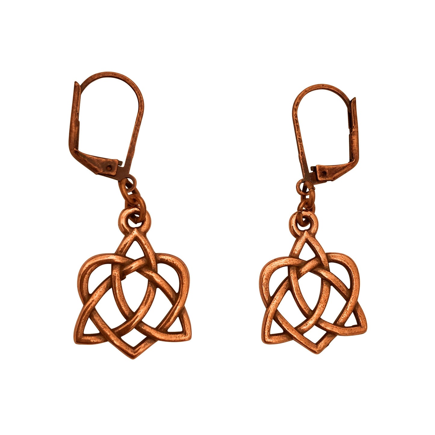 Dragonweave Celtic Heart Open Knot Charm Necklace and Earring Set, Antique Copper Brown Leather Choker and Leverback Earrings