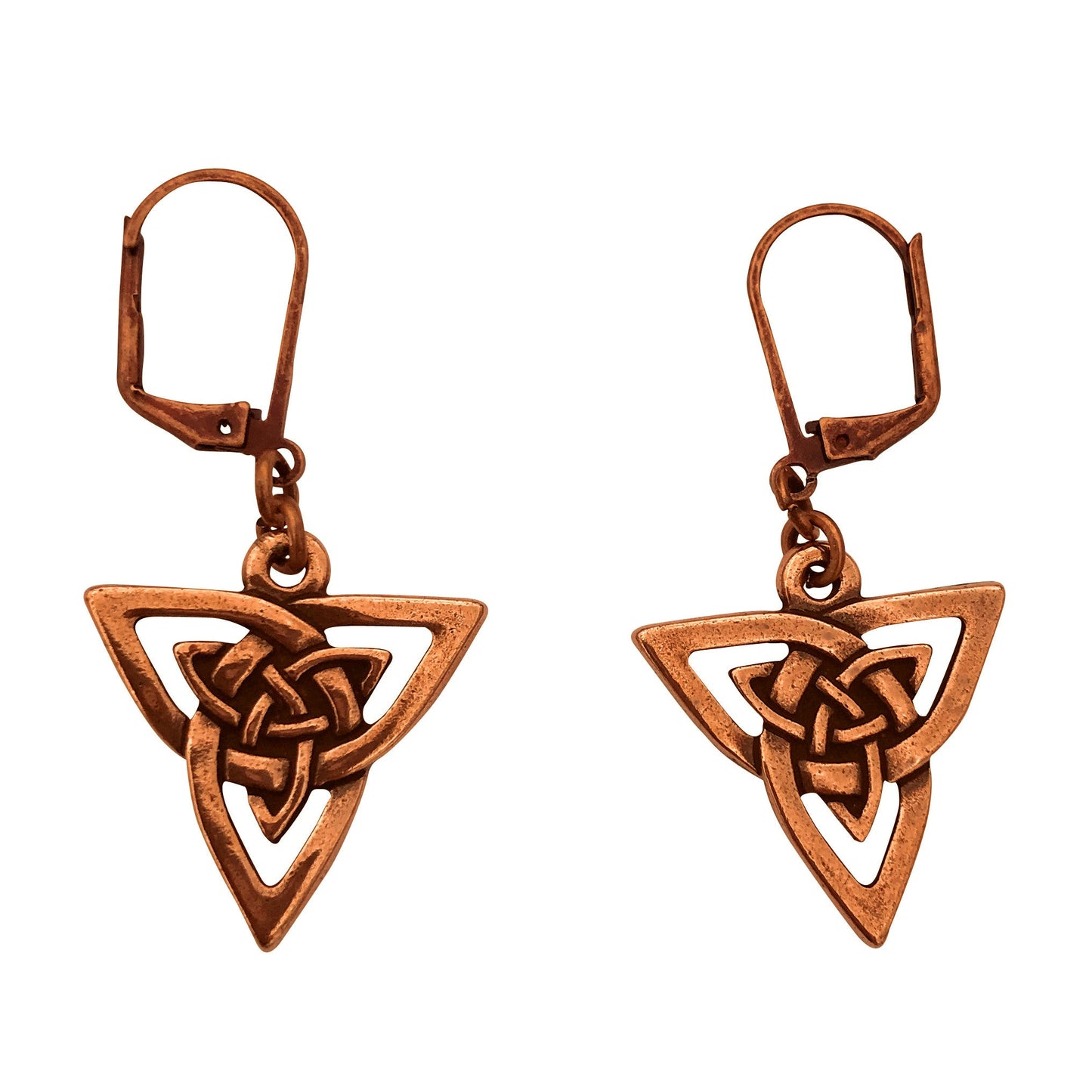Dragonweave Celtic Trine Charm Necklace and Earring Set, Antique Copper Brown Leather Choker and Leverback Earrings