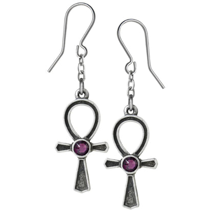 Ankh of Osiris Amethyst Crystal Earrings by Alchemy Gothic