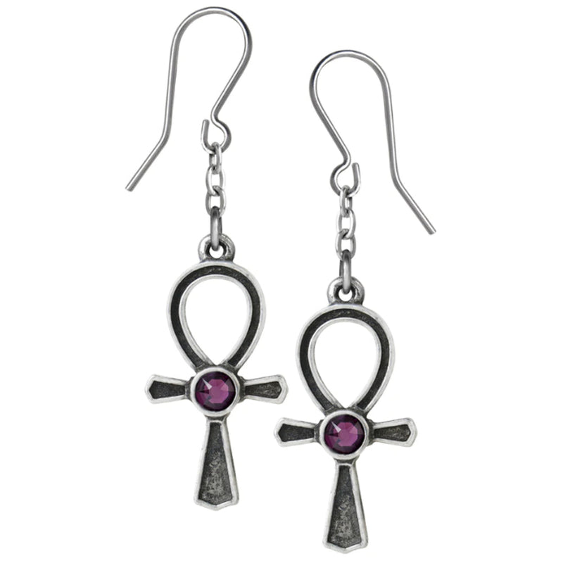 Ankh of Osiris Amethyst Crystal Earrings by Alchemy Gothic