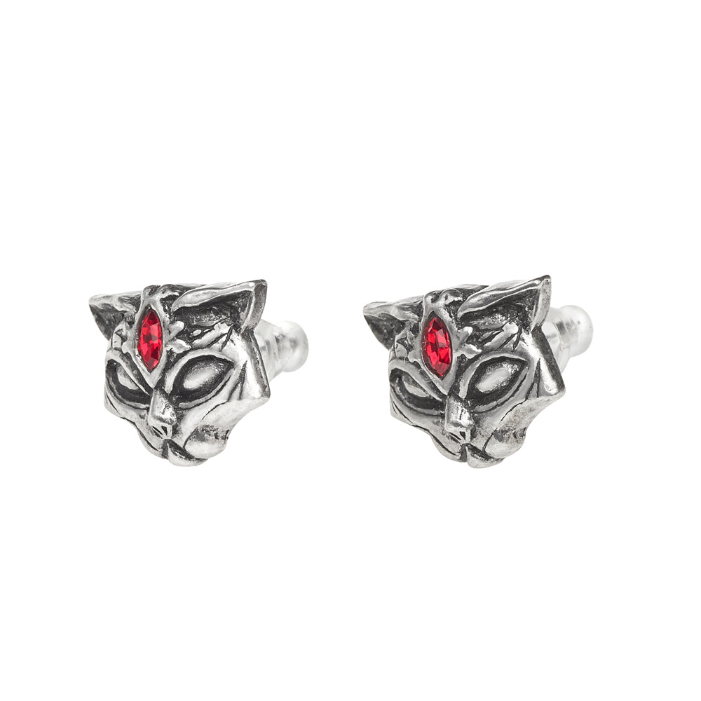 Sacred Cat Earrings With Red Crystals by Alchemy Gothic