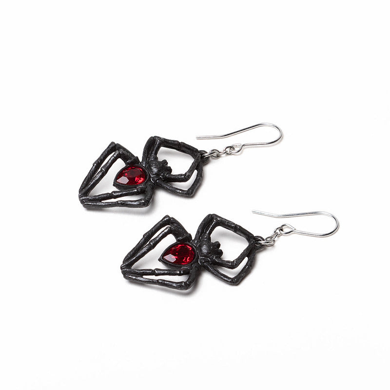 Black Widow Spider Earrings With Red Crystals by Alchemy Gothic