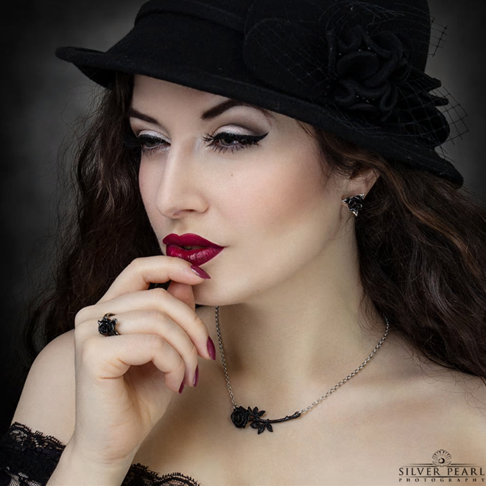 Ring O'roses Black Rose Ear Studs by Alchemy Gothic
