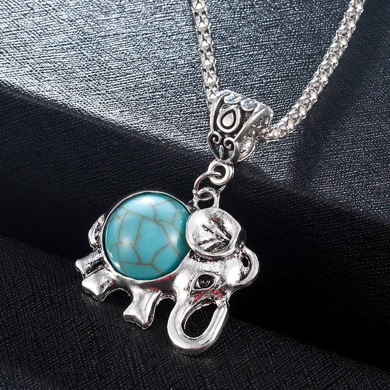 Antique Silver Turquoise Elephant Necklace