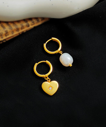 Aaymmetry Copper Gold Plated Glass Pearl Heart Hoop Earrings
