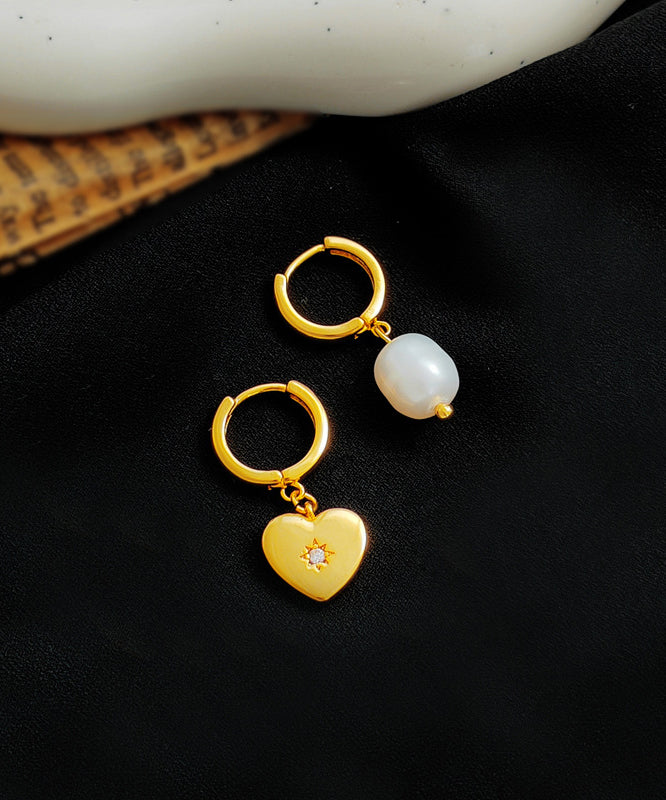 Aaymmetry Copper Gold Plated Glass Pearl Heart Hoop Earrings