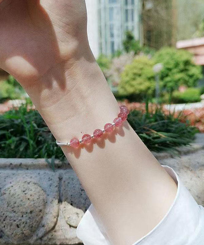 Aqua Red Sterling Silver Strawberry Crystal Garnet Charm Bracelet
