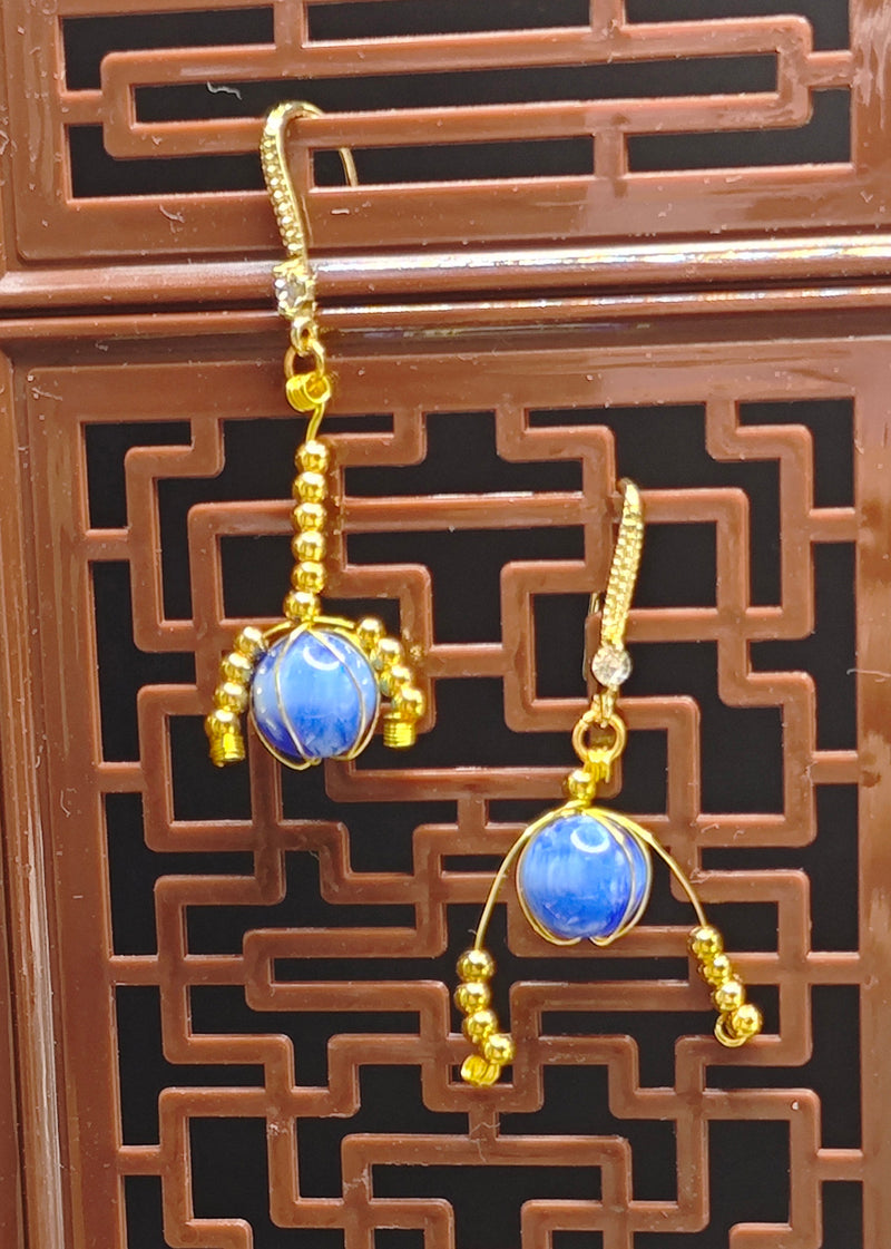 Blue Crystal Tasseled Drop Earrings