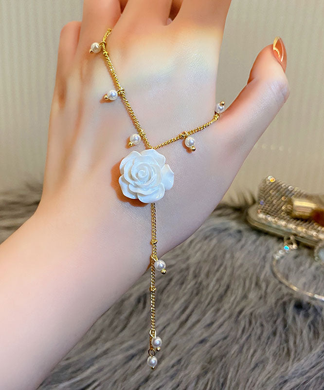 Gold Alloy Pearl Tassel Lariat Necklace