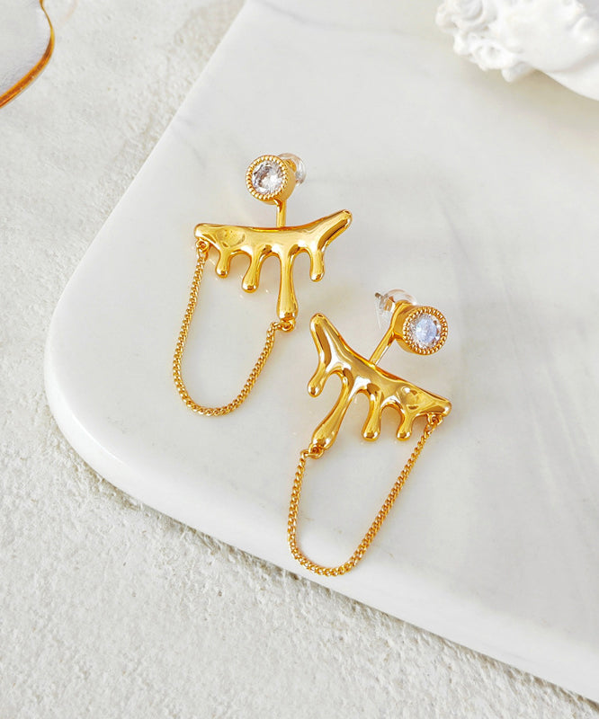 Gold Copper Gem Stone Tassel Stud Earrings