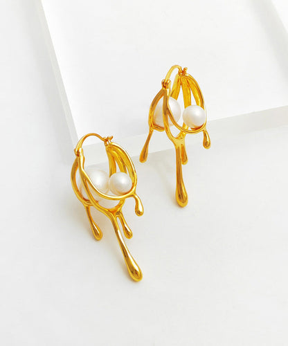 Gold Plated Glass Pearl Hoop Earrings