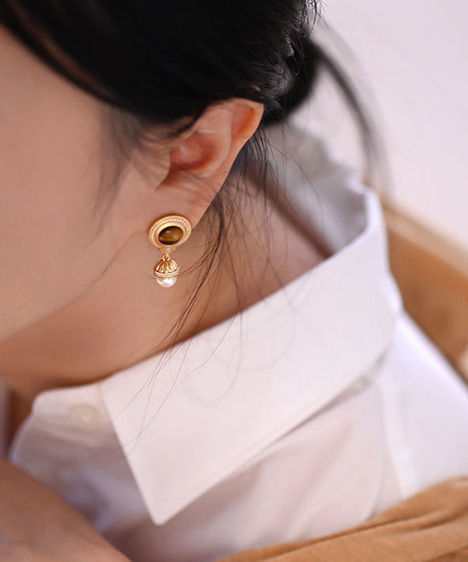 Overgild Gold Pearl Earrings Silver Drop Sterling Tassel