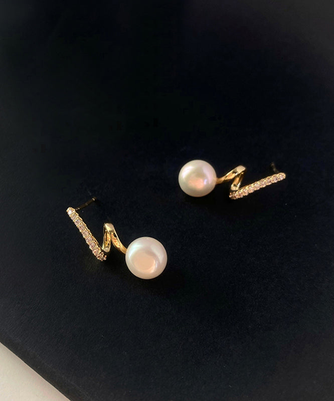 Gold Sterling Silver Overgild Zircon Pearl Hoop Earrings