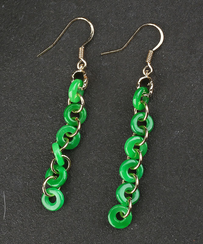 Green Sterling Silver Overgild Dry Green Jade Drop Earrings