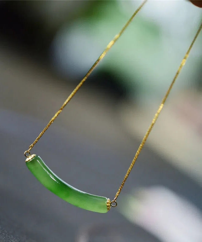 Green Sterling Silver Overgild Jade Pendant Necklace Ac1025