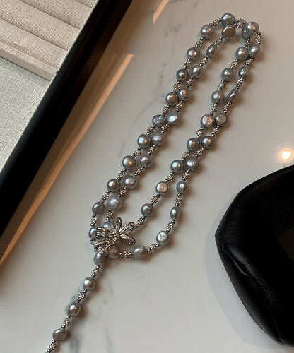 Grey Bow Multi-layer Pearl Necklace