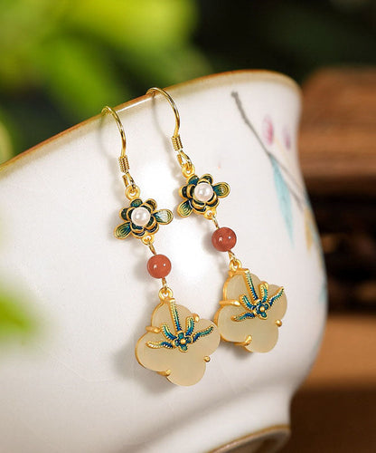 Rainbow Sterling Silver Overgild Jade Pearl Enamel Drop Earrings