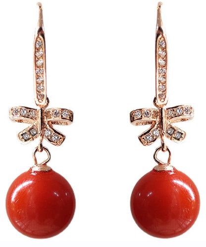 Red Sterling Silver Overgild Zircon Butterfly Ball Drop Earrings