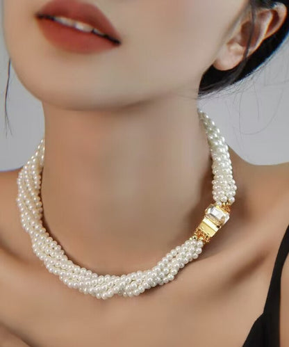 White Alloy Multi Layer Pearl Princess Necklace