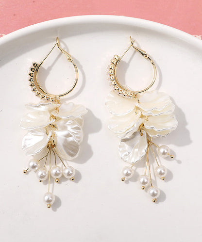 White Alloy Overgild Zircon Pearl Tassel Drop Earrings