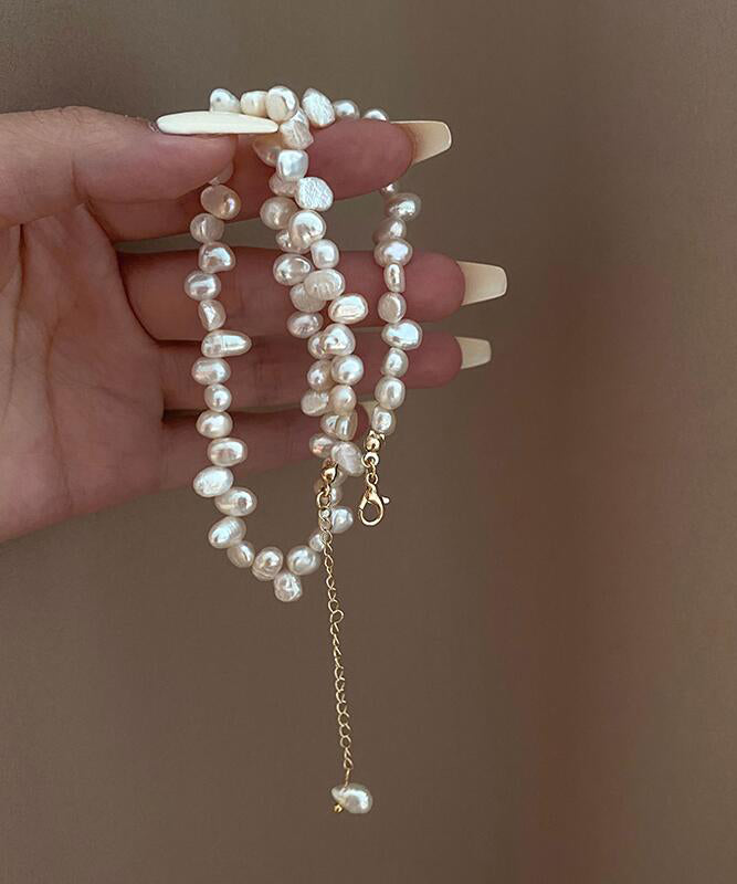 White Alloy Pearl Tassel Gratuated Bead Necklace Gh1058