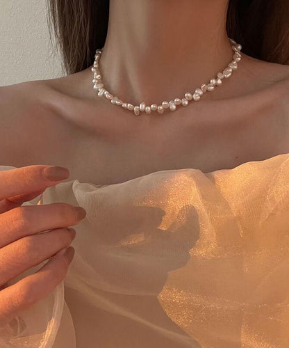 White Alloy Pearl Tassel Gratuated Bead Necklace Gh1058