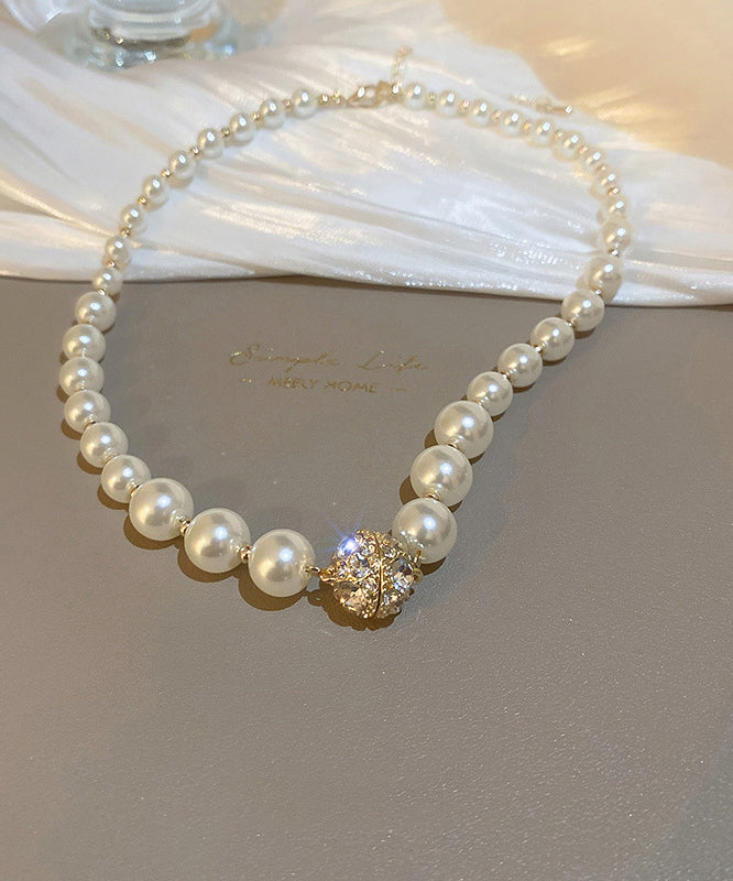 White Copper Pearl Zircon Collar Necklace