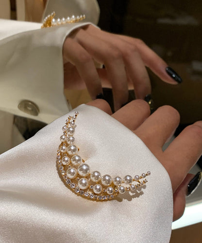 White Pearl Moon Shaped Fine Zircon Brooch