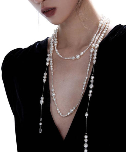 White Sterling Silver Crystal Pearl Starry Sky Gratuated Bead Necklace Qj013