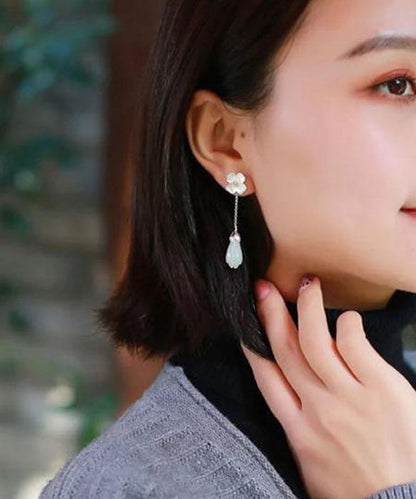 White Sterling Silver Inlaid Jade Drop Earrings
