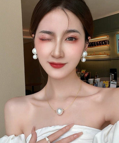 White Sterling Silver Overgild Pearl Stud Earrings