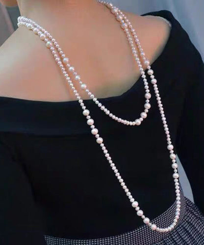 White Sterling Silver Pearl Sweater Necklace Yr002