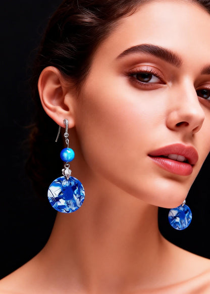 Style Peacock Blue Paitings Fine Jade Drop Earrings