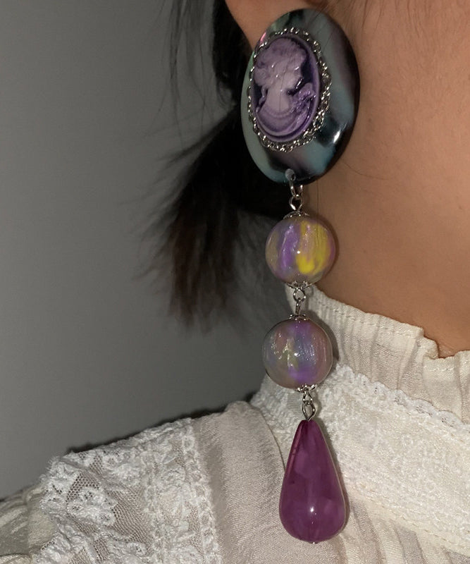 European and American Style Purple Relief Acrylic Drop Earrings