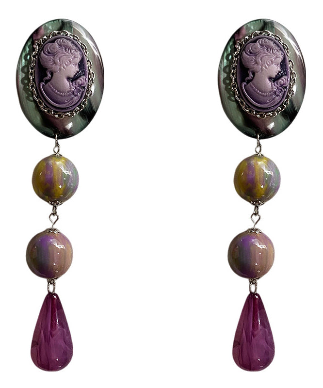 European and American Style Purple Relief Acrylic Drop Earrings