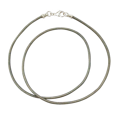 Sterling Silver 1.8mm Fine Metallic Gray Leather Cord Necklace