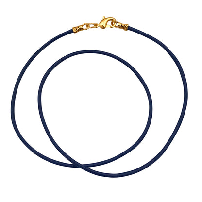 Gold Plated 1.8mm Fine Navy Blue Leather Cord Necklace
