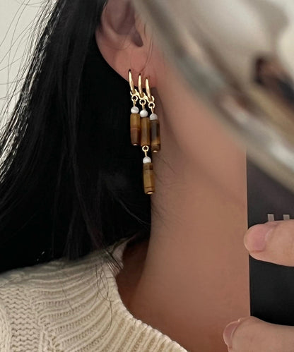 Brown Sterling Silver Wind Chime Tassel Drop Earrings