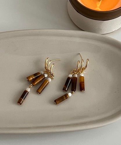 Brown Sterling Silver Wind Chime Tassel Drop Earrings