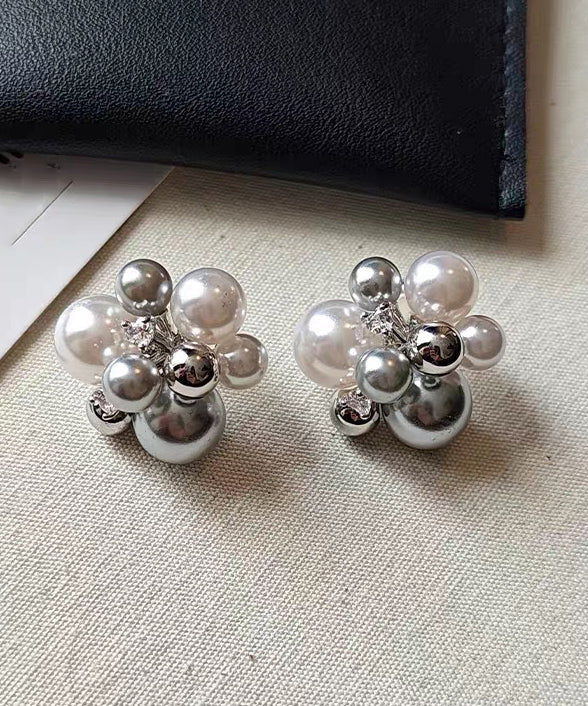 Colorblock Pearl Zircon Alloy Stud Earrings