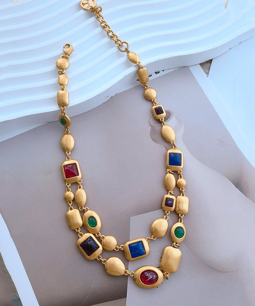 Gold Copper Overgild Bilayer Coloured Glaze Necklace Gh1017