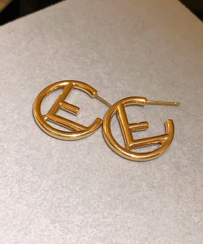 Gold Copper Overgild Graphic Hoop Earrings