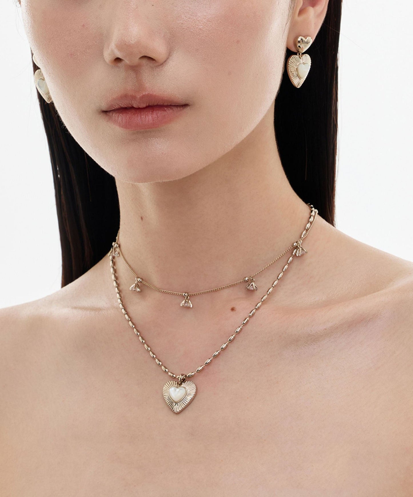 Gold Copper Overgild Love Shell Double-layer Pendant Necklace