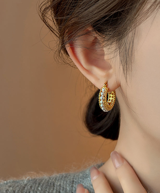 Gold Copper Overgild Pearl Hoop Earrings
