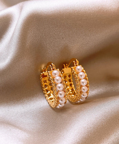Gold Copper Overgild Pearl Hoop Earrings