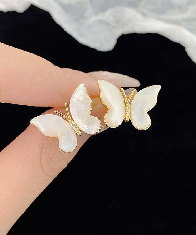 Gold Copper Overgild Zircon Butterfly Stud Earrings