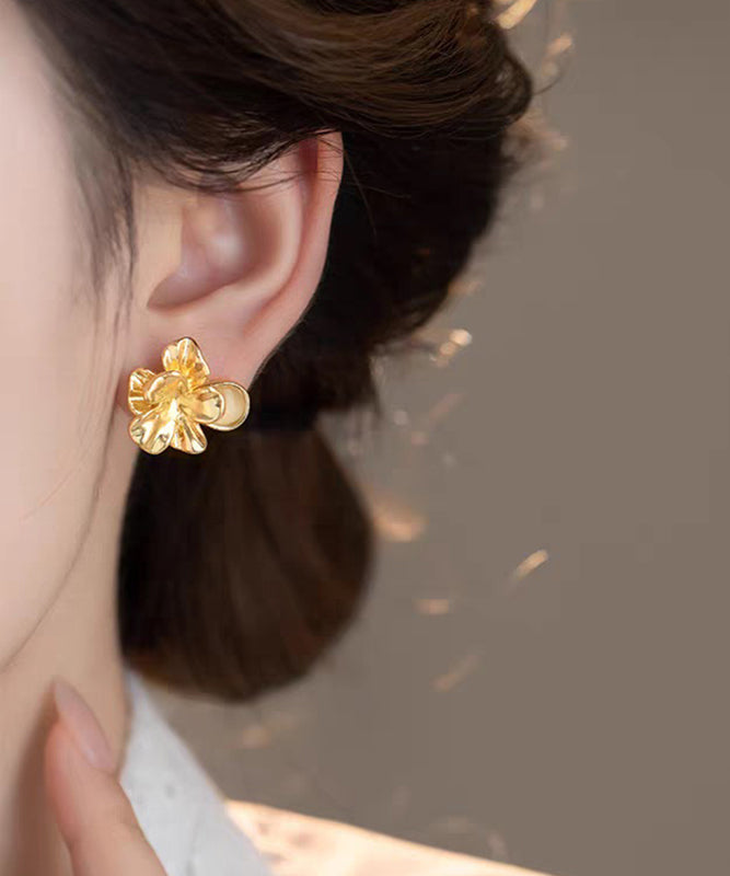 Gold Metal Alloy Cat's Eye Stud Earrings