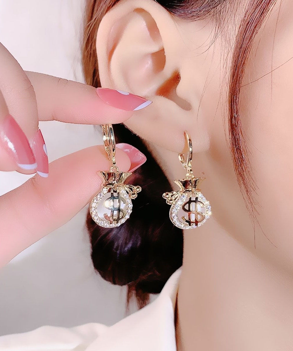Gold Opal Zircon Money Bag Drop Earrings